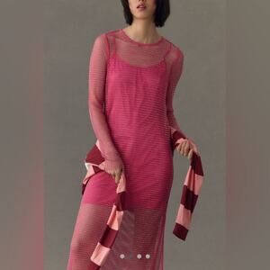 Anthropologie Sunday In Brooklyn Mesh Pink Shine Midi Dress small Rhinestone